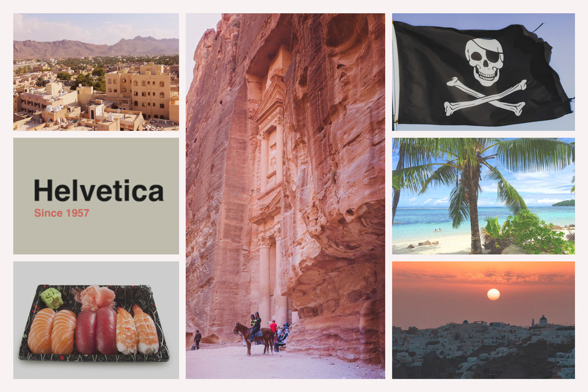 Fortified cities in Oman, Helvetica font Switzerland, Sushi overload in Tel Aviv Israel, Pink in Petra Jordan, Pirates in Seychelles, Mauritius beaches and perfect wine growing in Santorini.